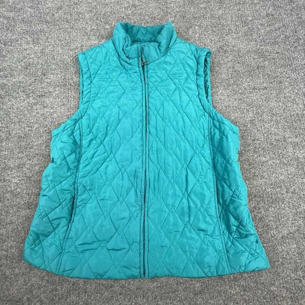 Croft & Barrow Vest Womens XL Blue Quilted Full Zip Elastic Waist Pockets